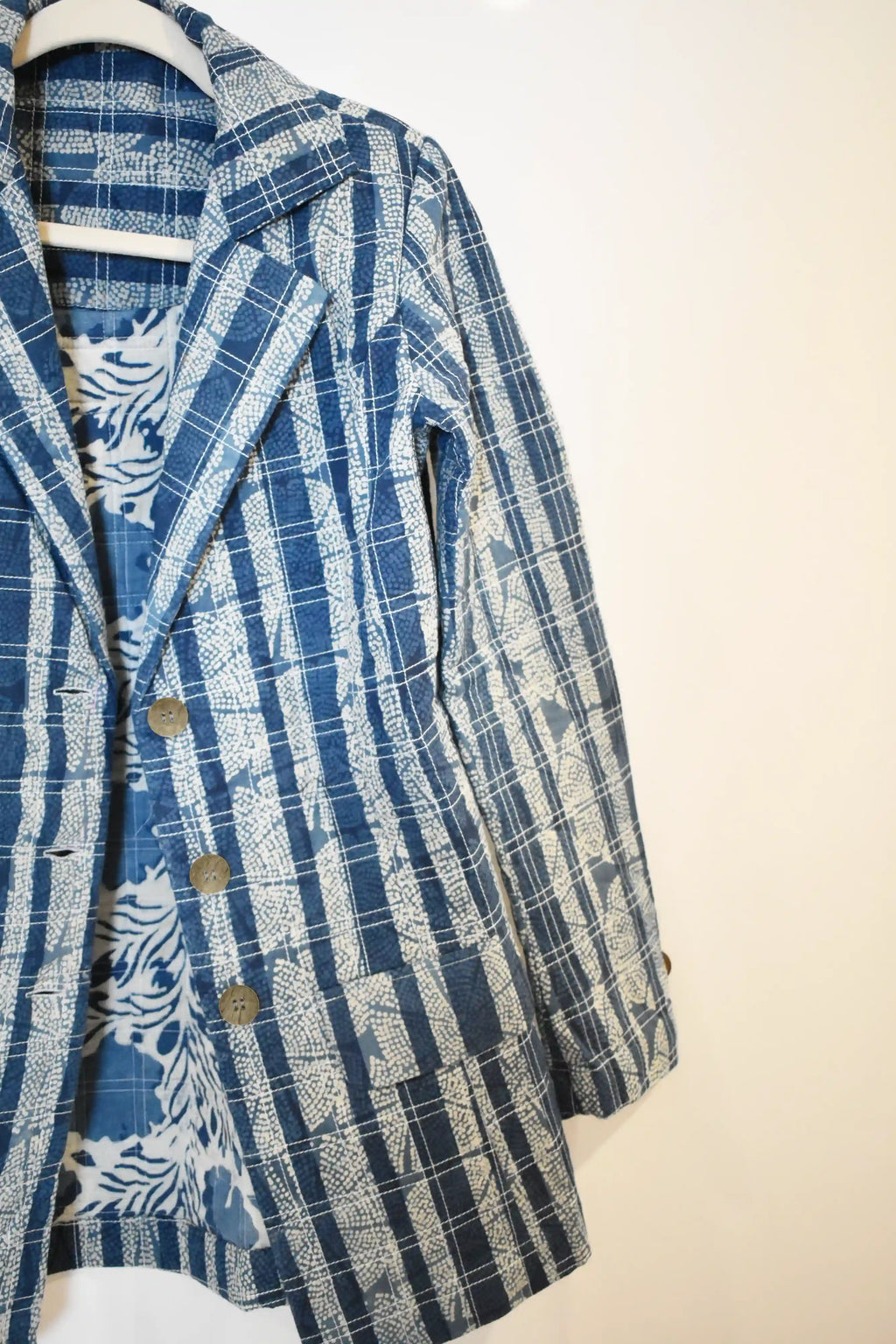 Indigo Printed Cotton Quilted Jacket with Traditional Printed Lining