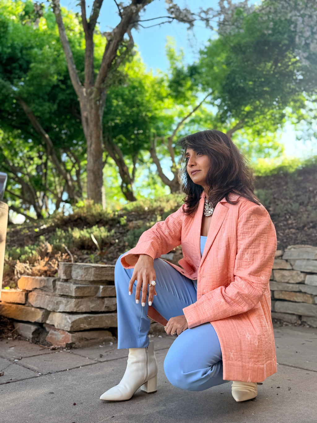 Blush Jamdani Motif Cotton Quilted Blazer Jacket – Handmade Quilted Layer