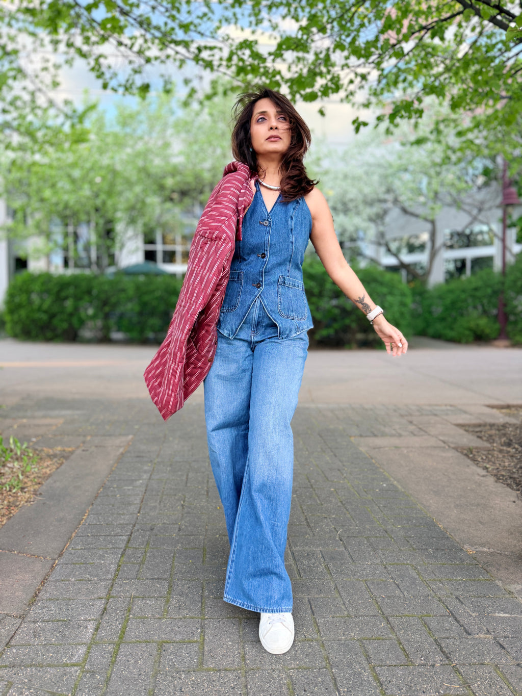 Maroon Ikkat Hand Quilted Jacket With Printed Lining