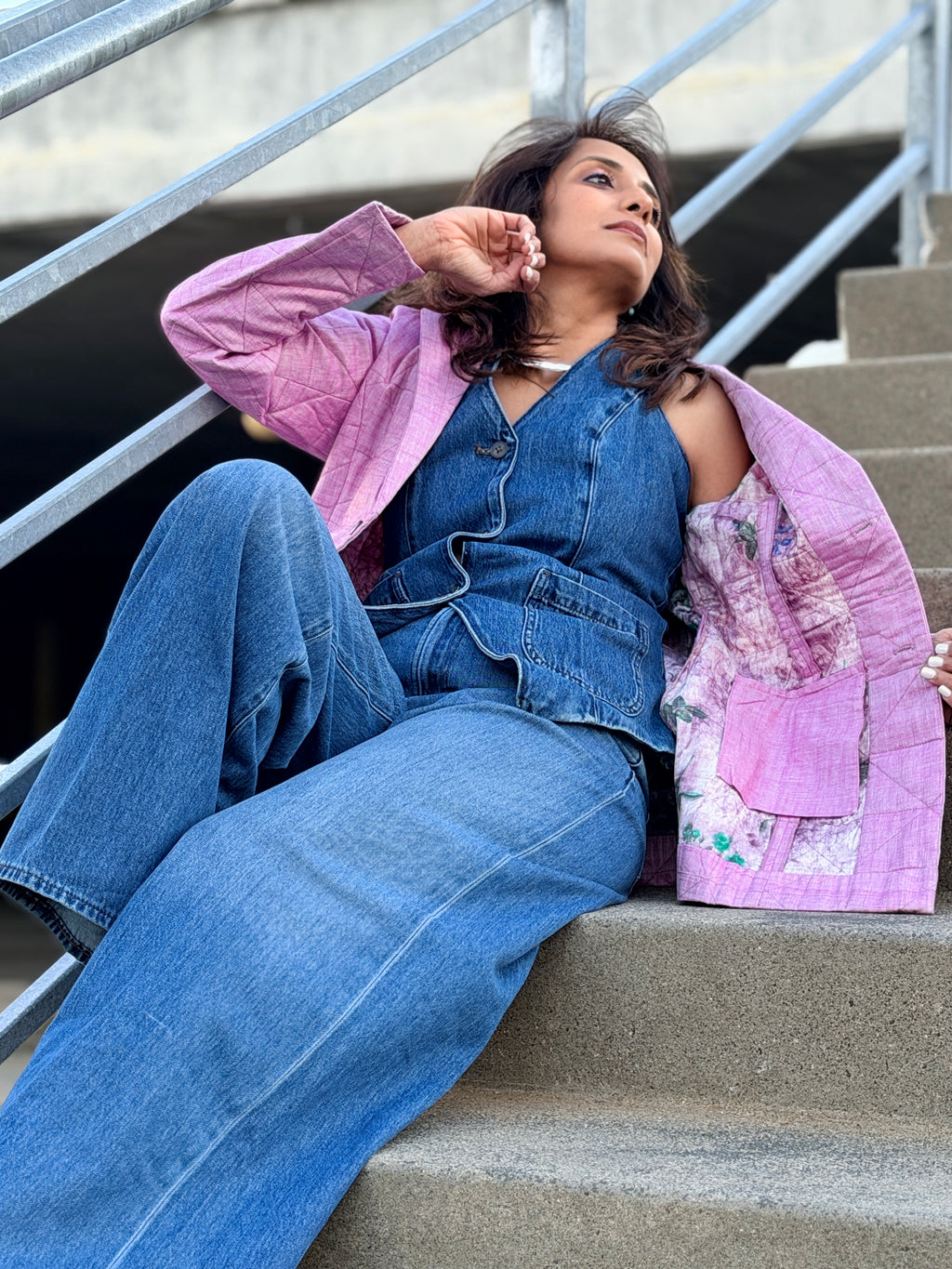 Lilac Handwoven Cotton Hand Quilted Blazer Jacket