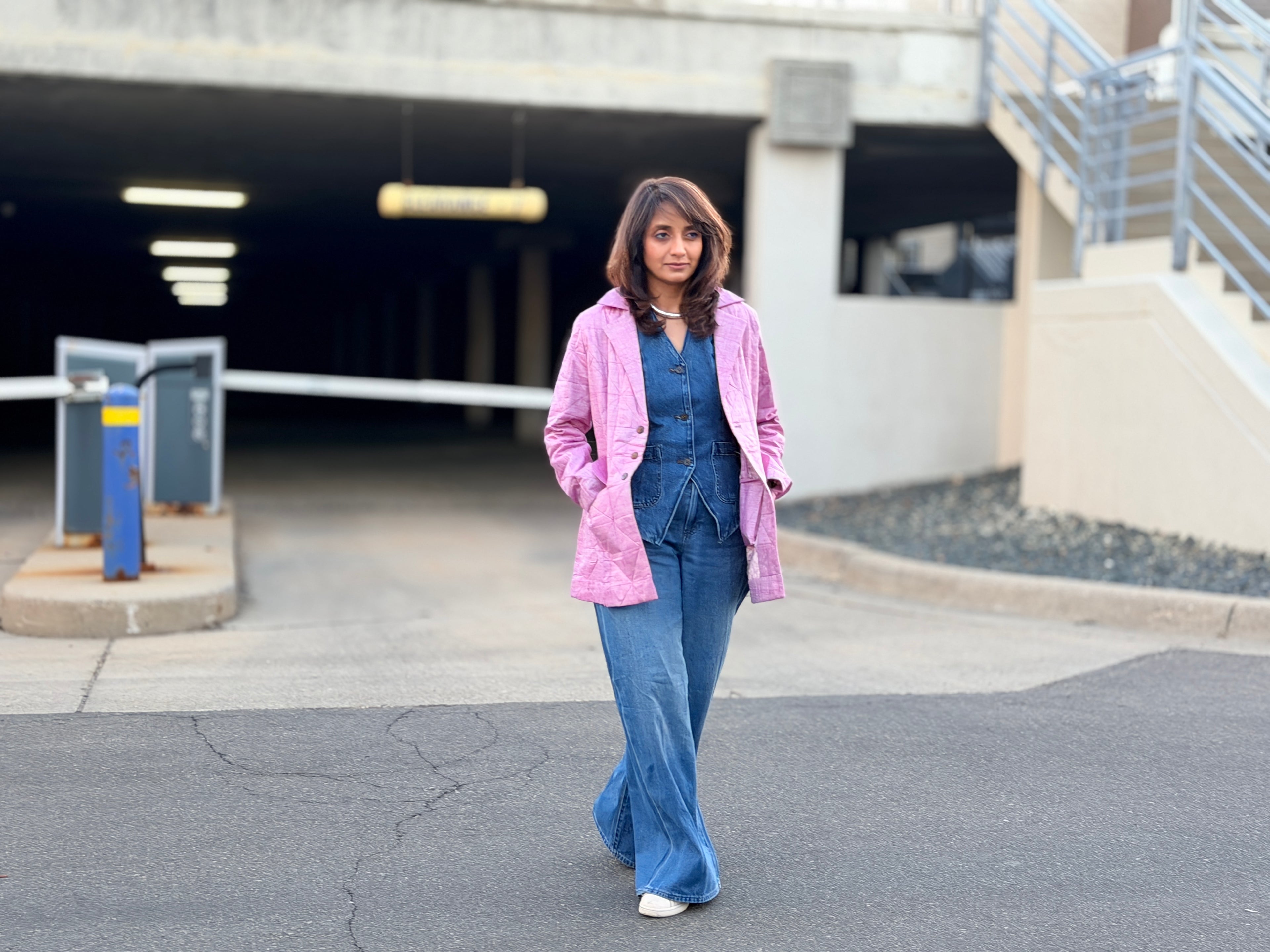 Lilac Handwoven Cotton Hand Quilted Blazer Jacket