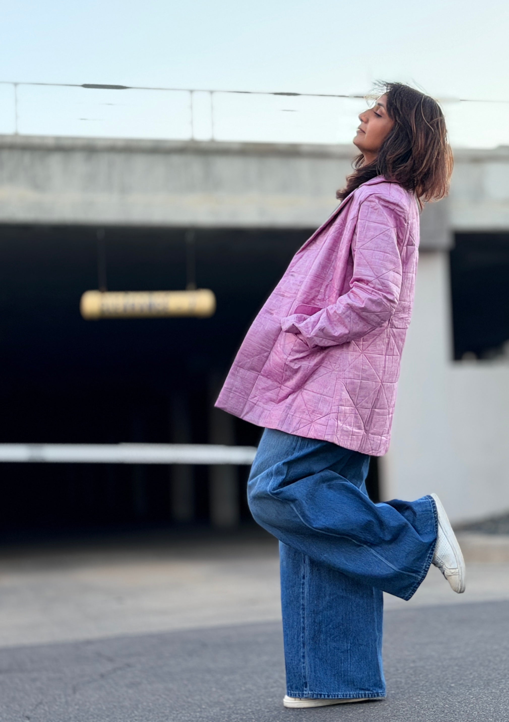 Lilac Handwoven Cotton Hand Quilted Blazer Jacket