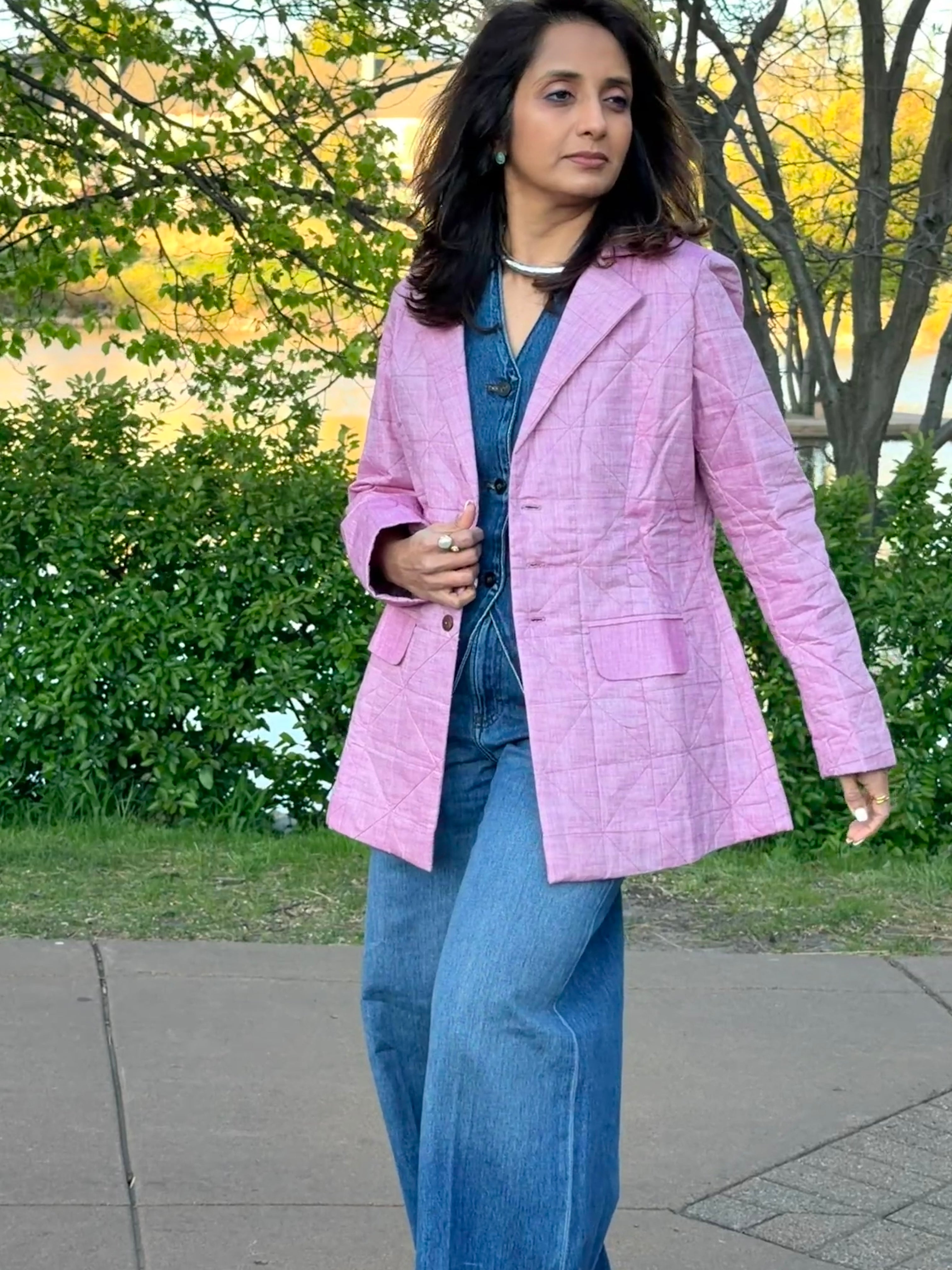 Lilac Handwoven Cotton Hand Quilted Blazer Jacket