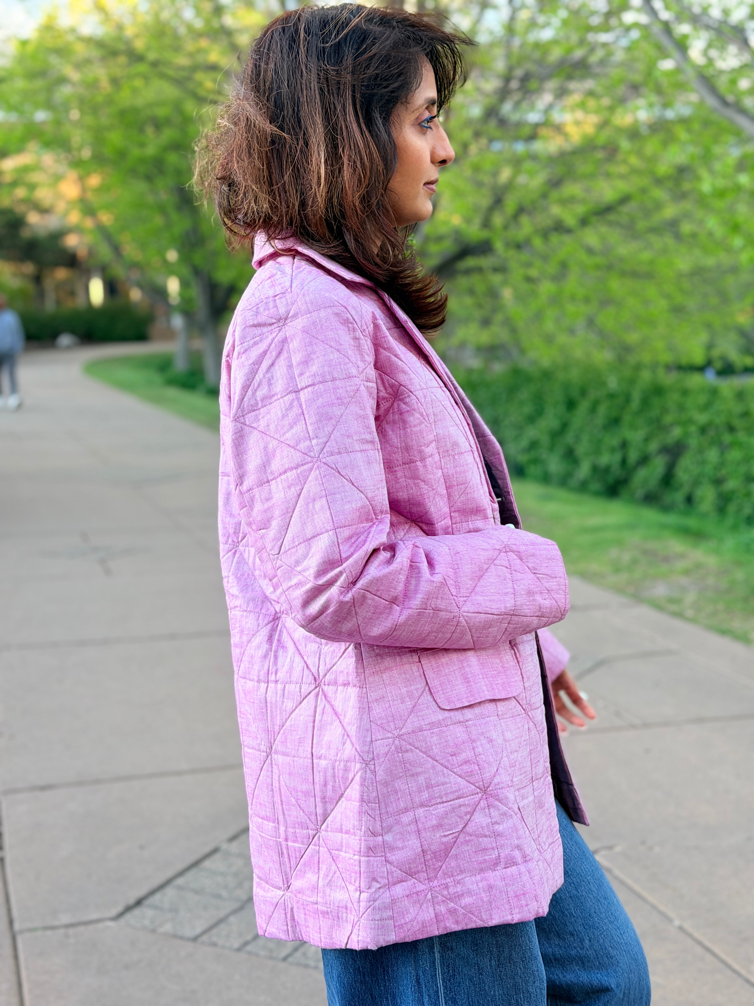 Lilac Handwoven Cotton Hand Quilted Blazer Jacket