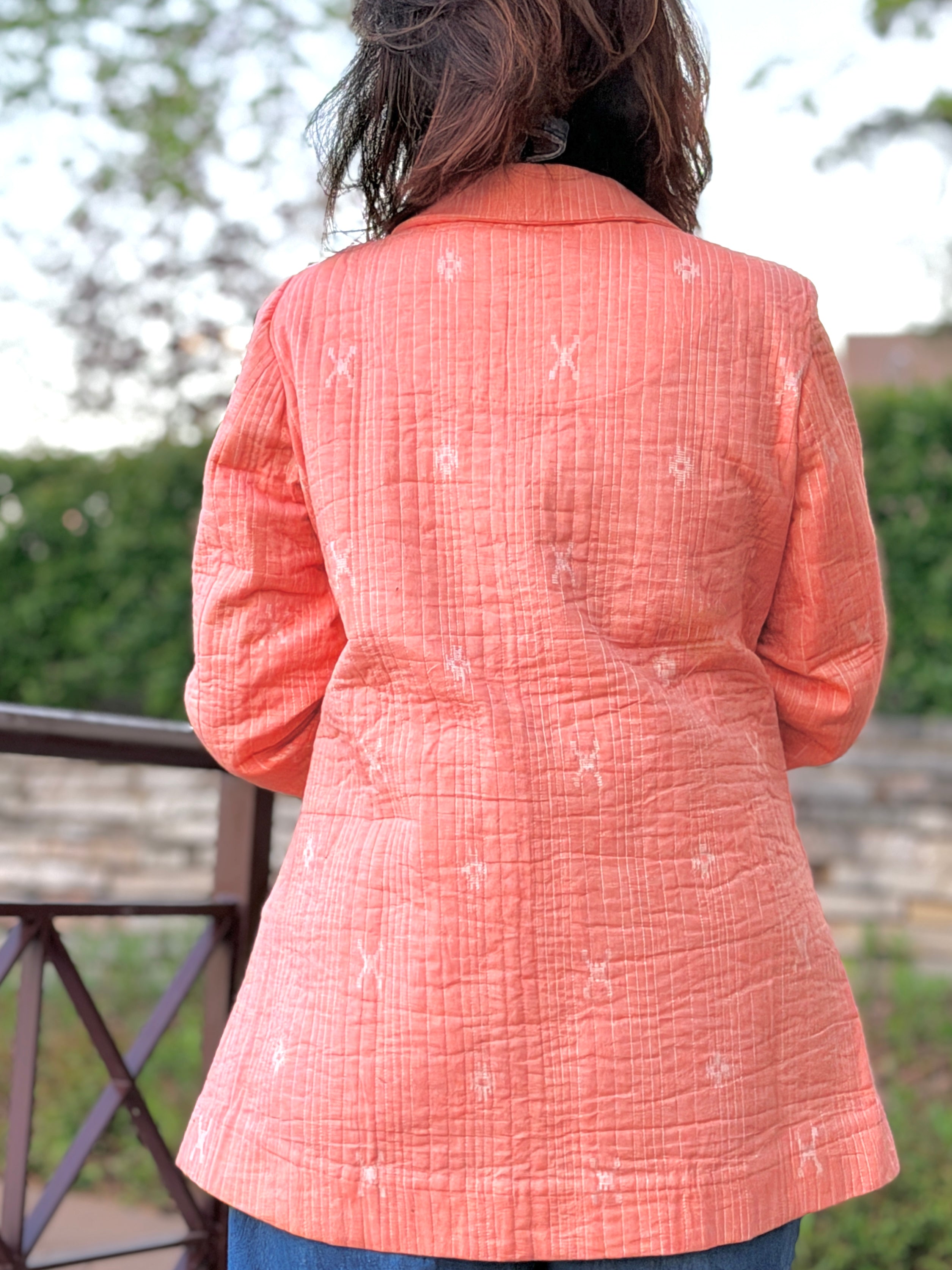 Blush Jamdani Motif Cotton Quilted Blazer Jacket – Handmade Quilted Layer