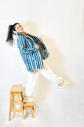 Indigo Printed Cotton Quilted Jacket with Traditional Printed Lining