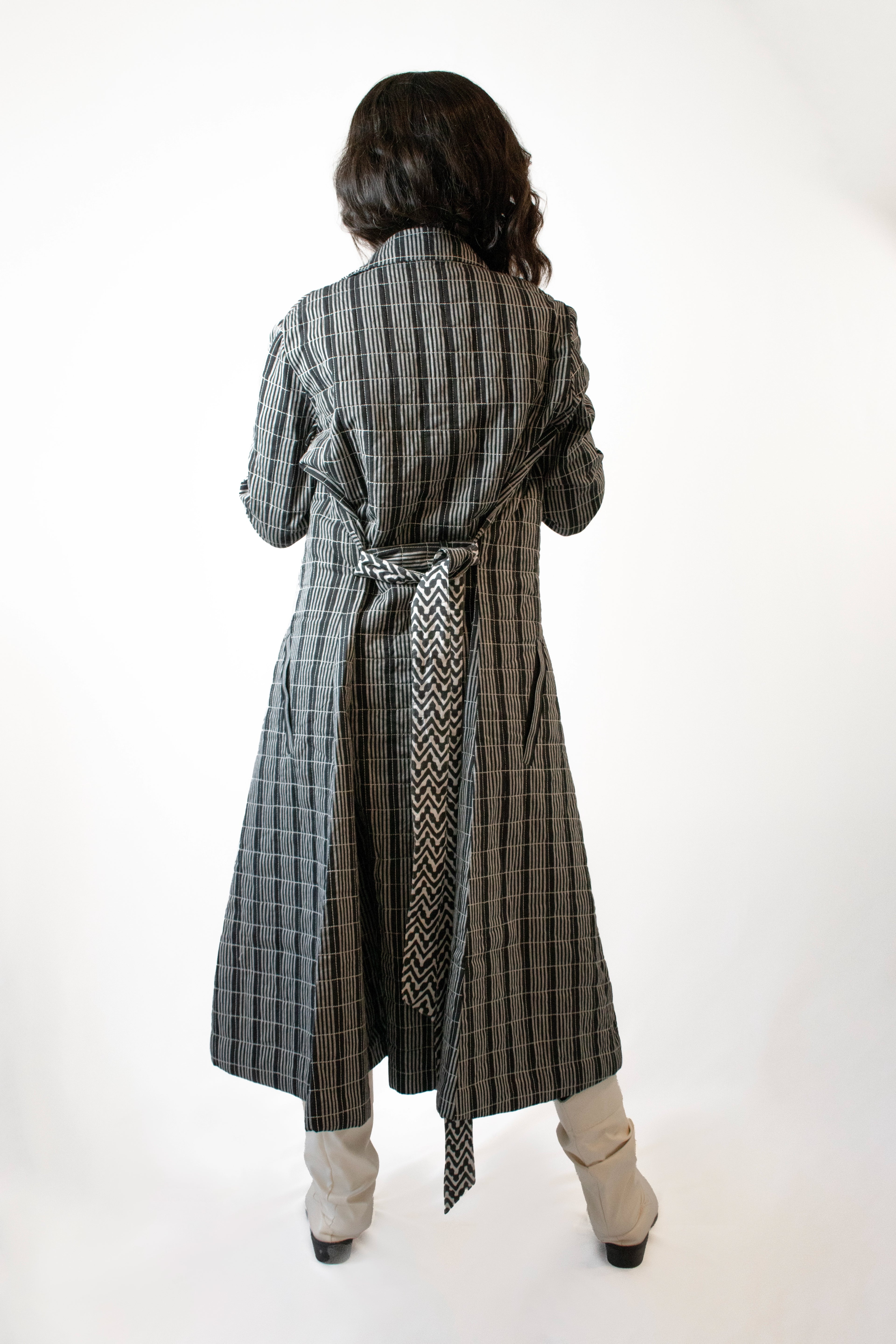 Black and white  long quilted jacket back