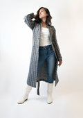 Black and white striped long quilted jacket