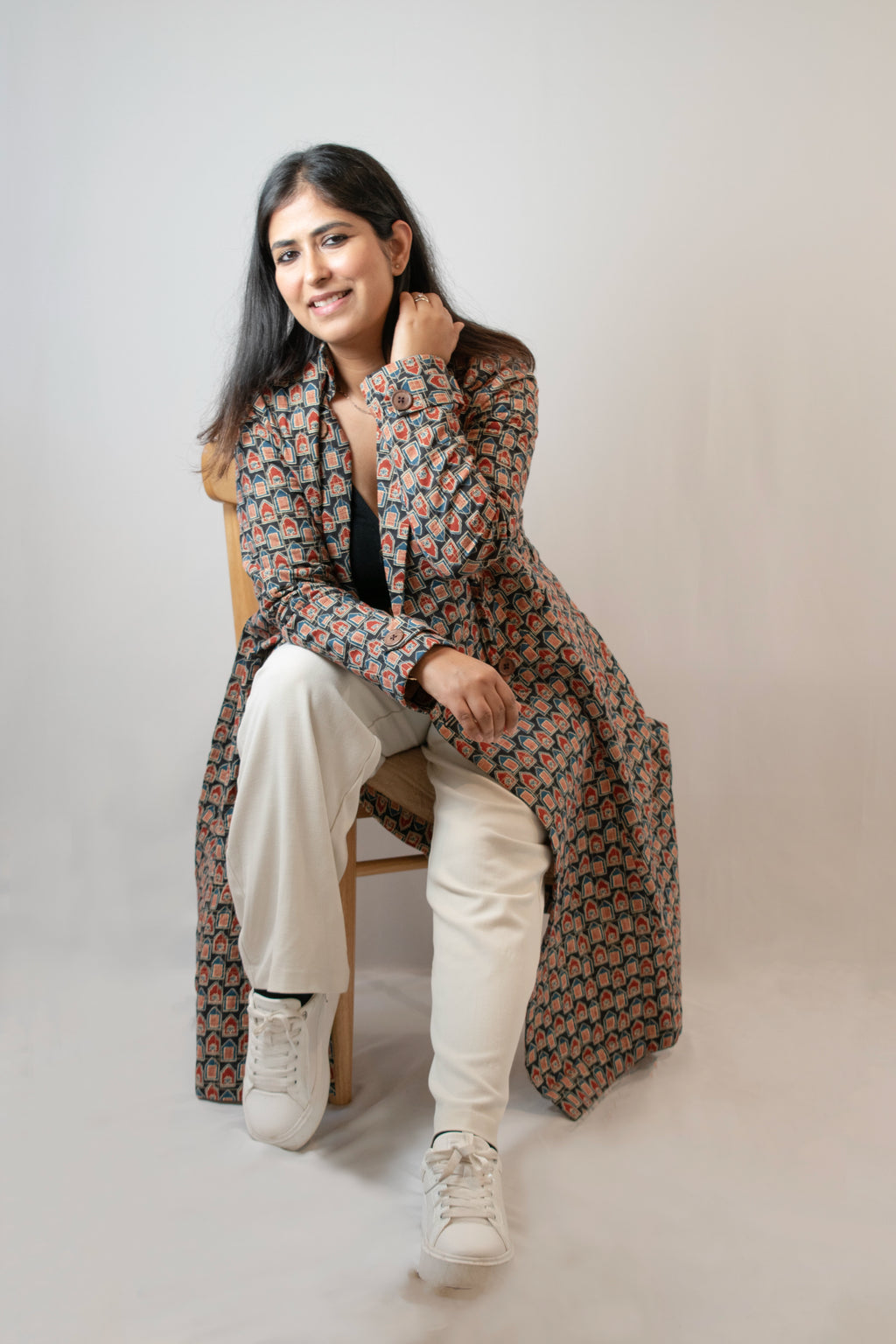 Earthy colored printed long jacket