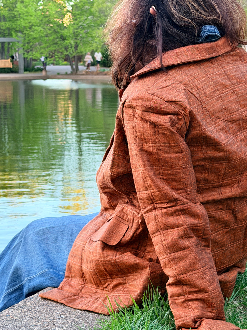 Rust Textured Hand Quilted Jacket with Printed Lining