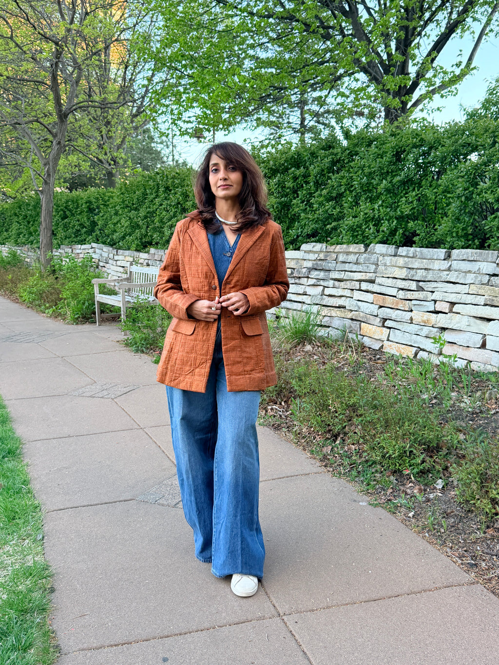 Rust Textured Hand Quilted Jacket with Printed Lining