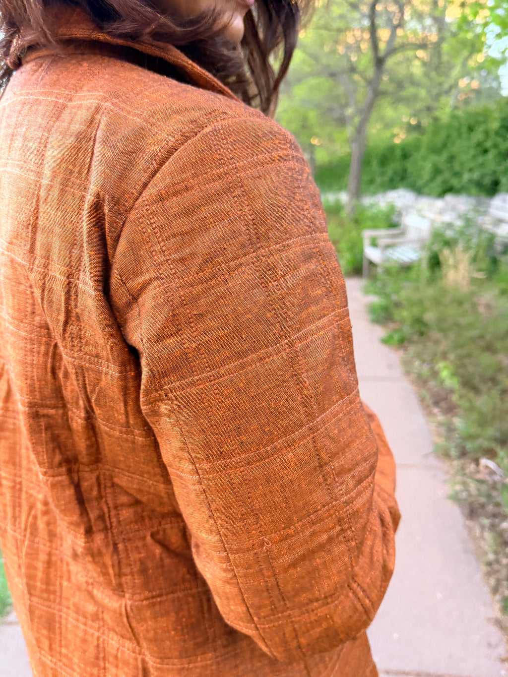 Rust Textured Hand Quilted Jacket with Printed Lining