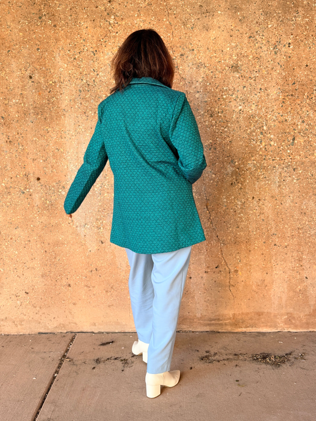 Teal Handwoven Cotton Quilted Blazer Jacket