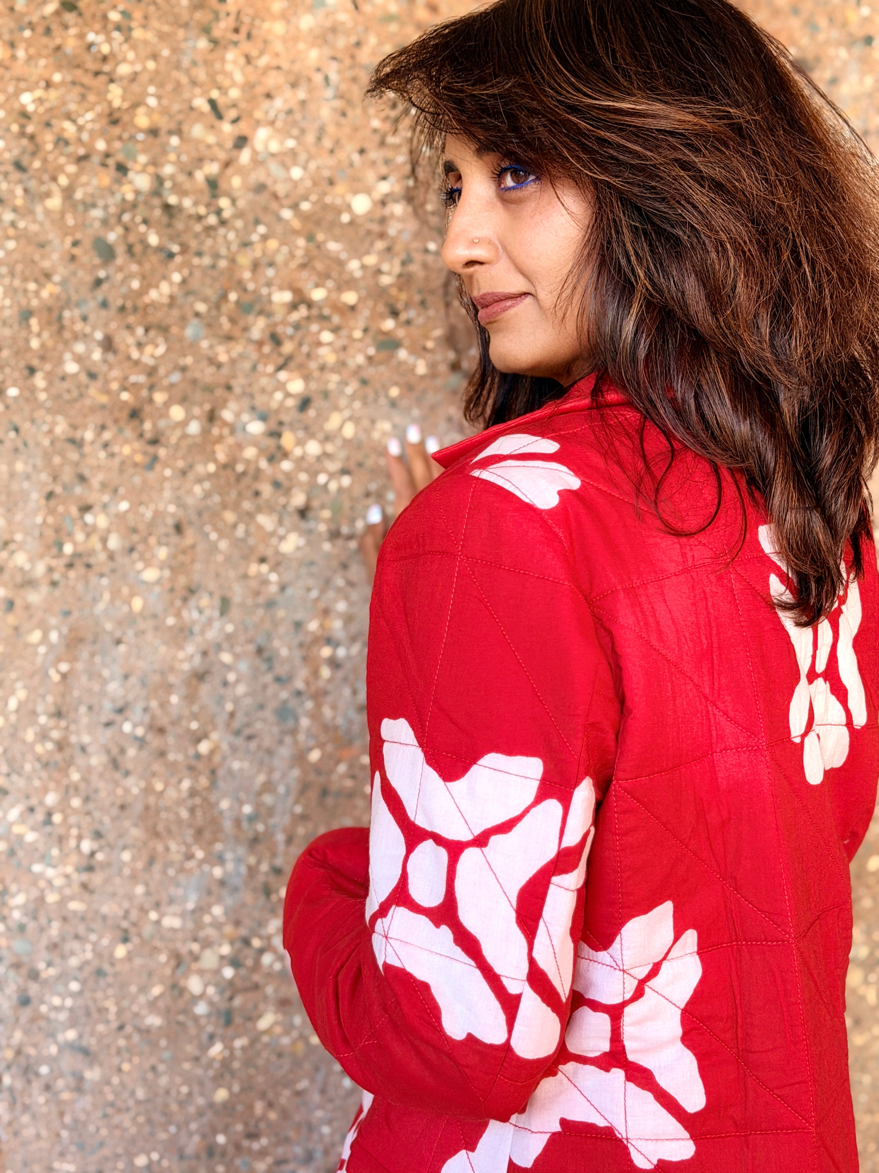 Ruby Red Cotton Hand Crafted Hand Quilted Blazer Jacket