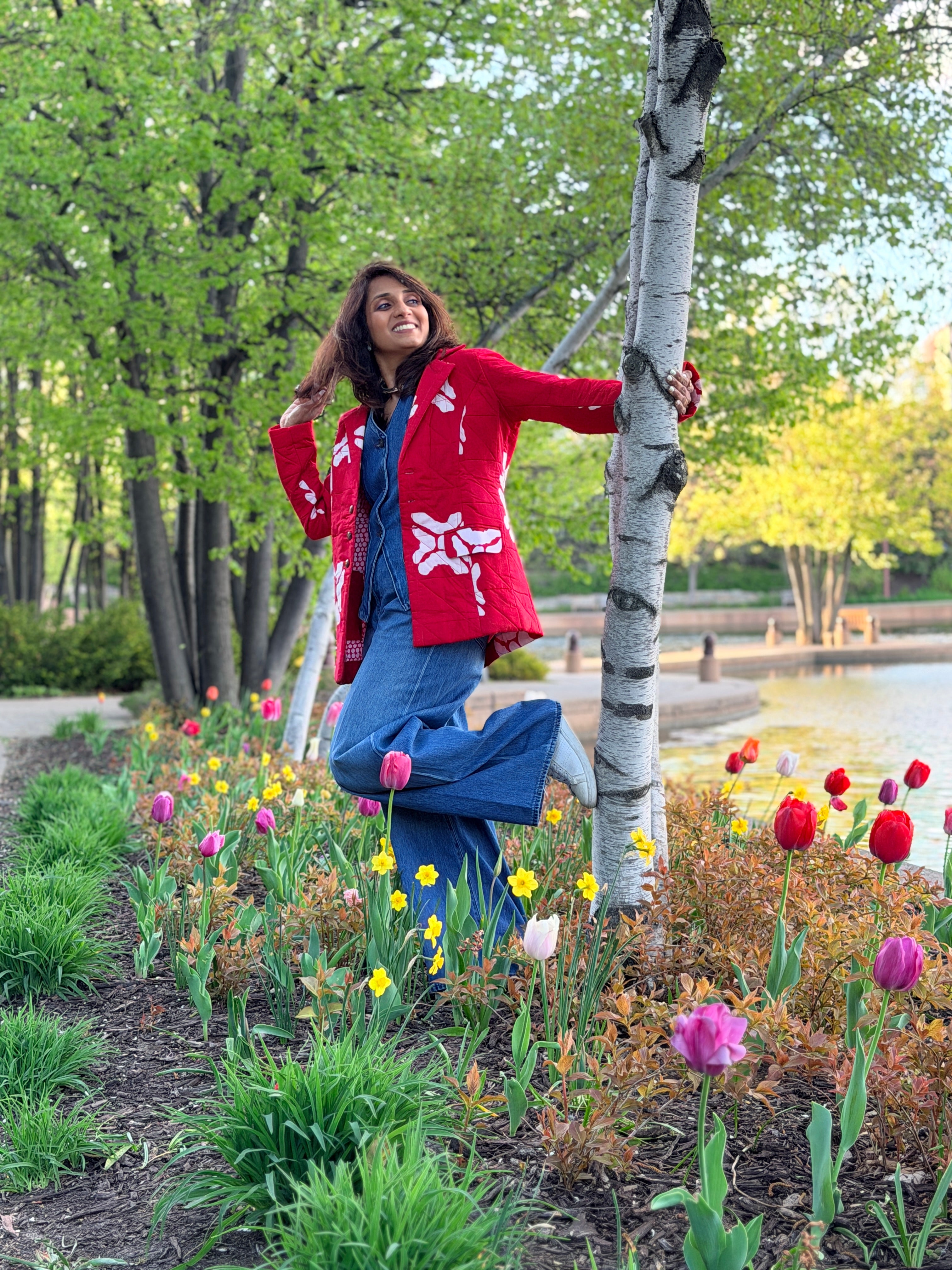 Ruby Red Cotton Hand Crafted Hand Quilted Blazer Jacket
