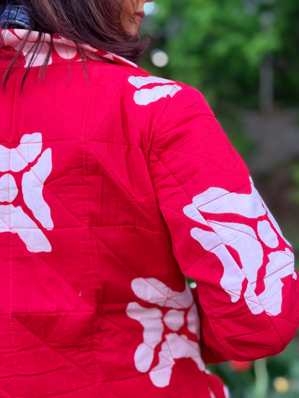 Ruby Red Cotton Hand Crafted Hand Quilted Blazer Jacket