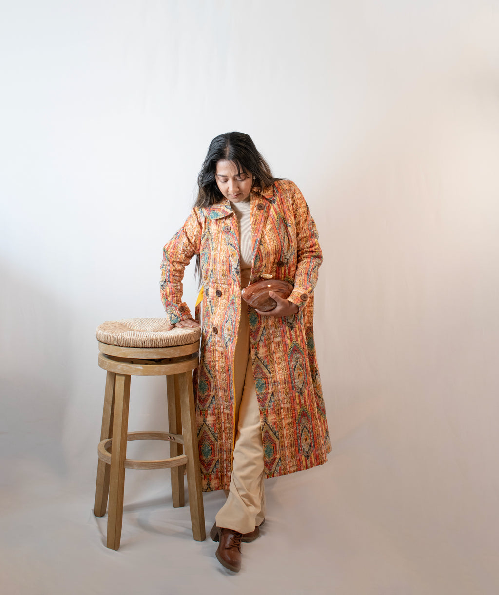 Multicolor quilted long  jacket 