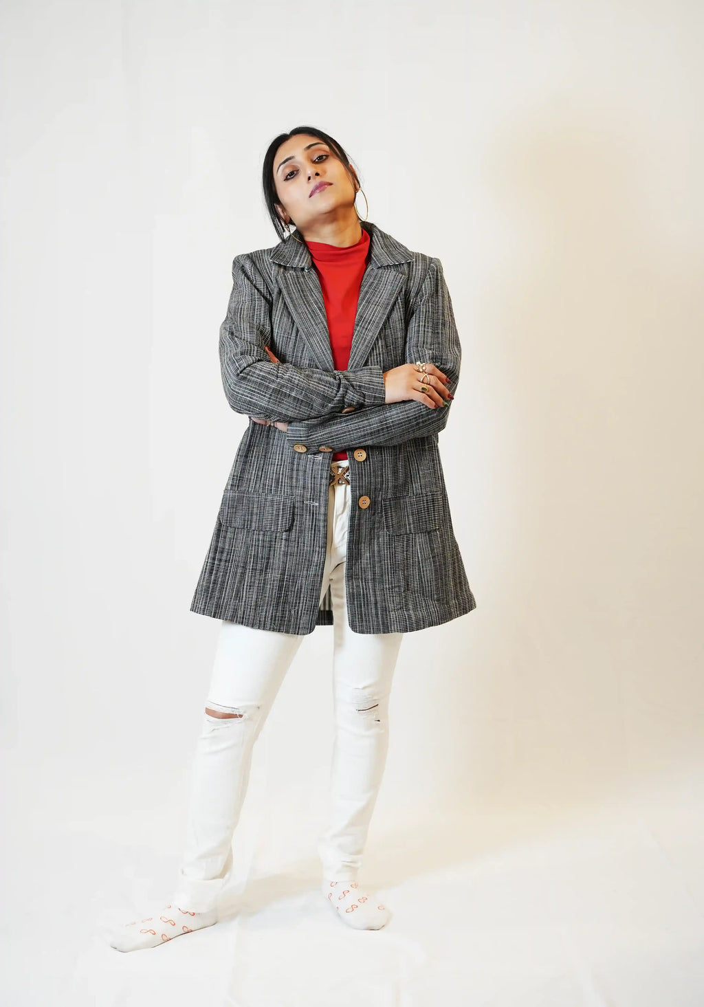 grey quilted jacket