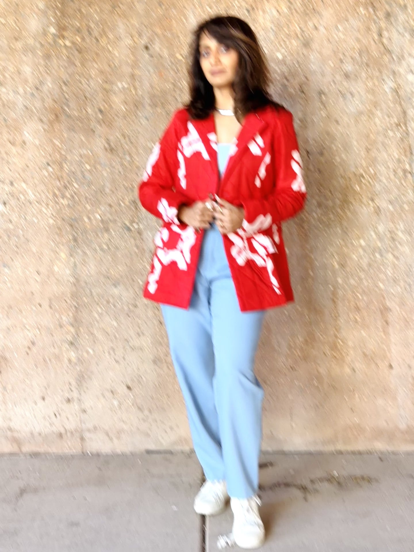 Ruby Red Cotton Hand Crafted Hand Quilted Blazer Jacket