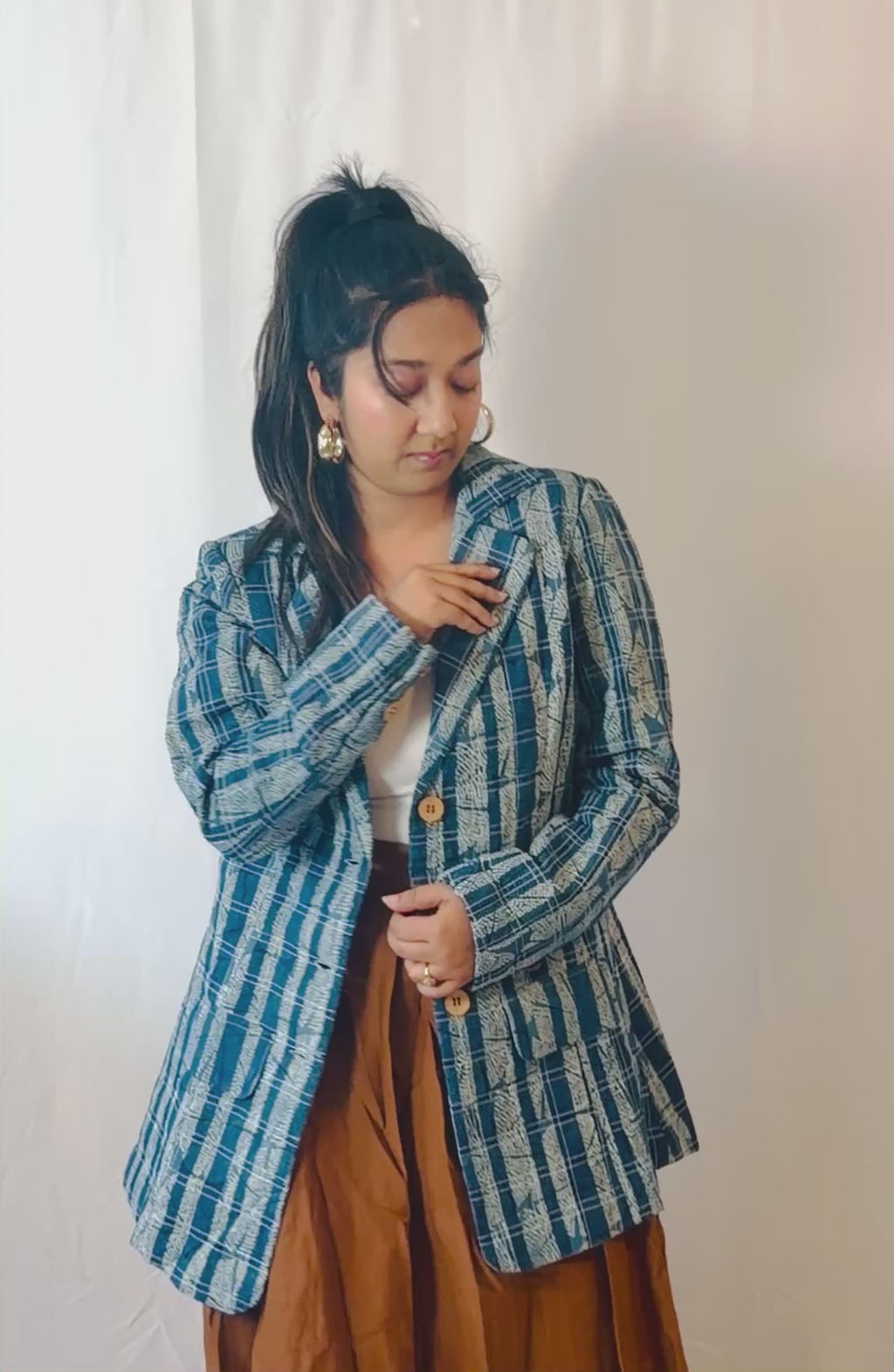 Indigo Printed Cotton Quilted Jacket with Traditional Printed Lining