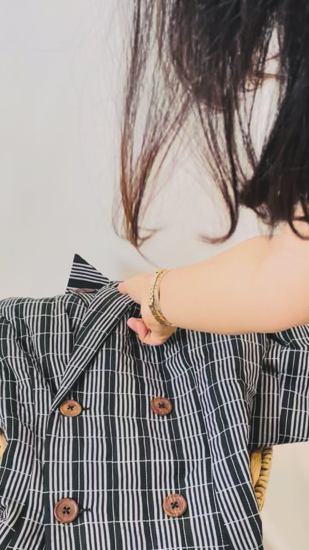 Black and white long quilted coat

