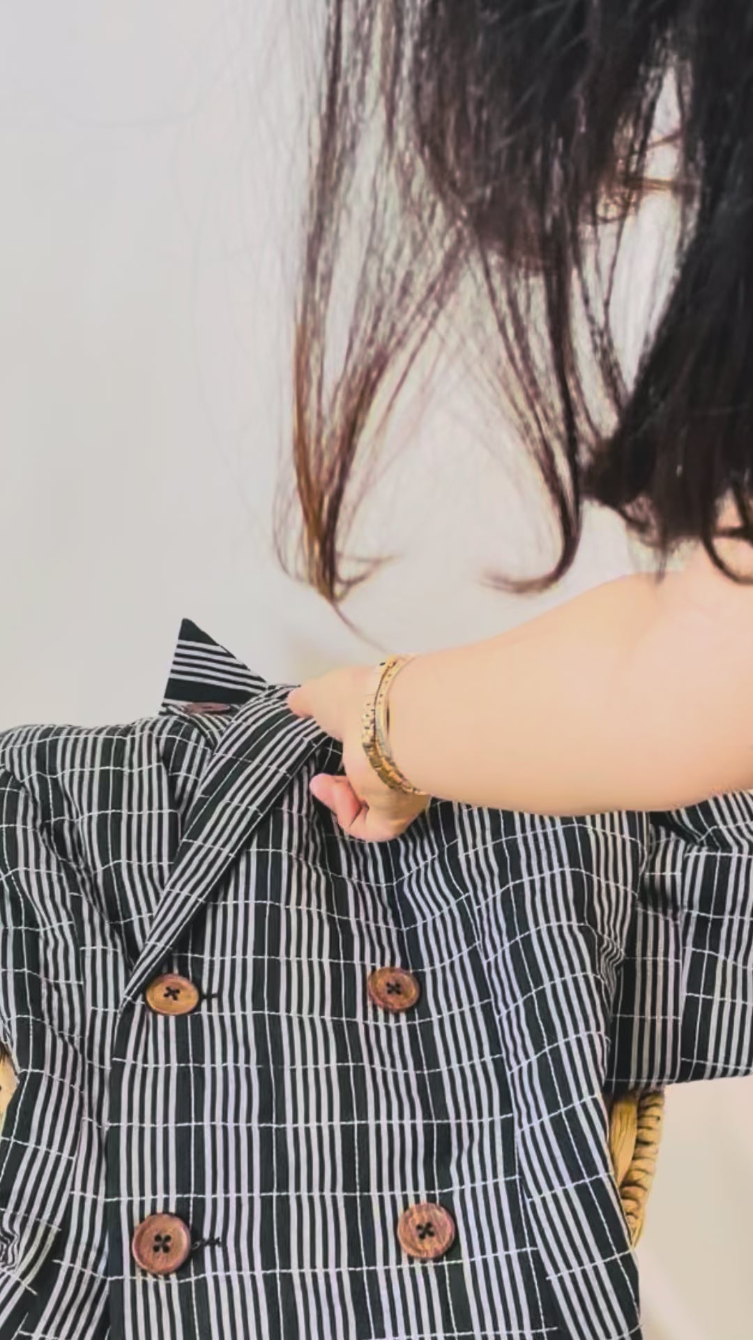 Black and white long quilted coat

