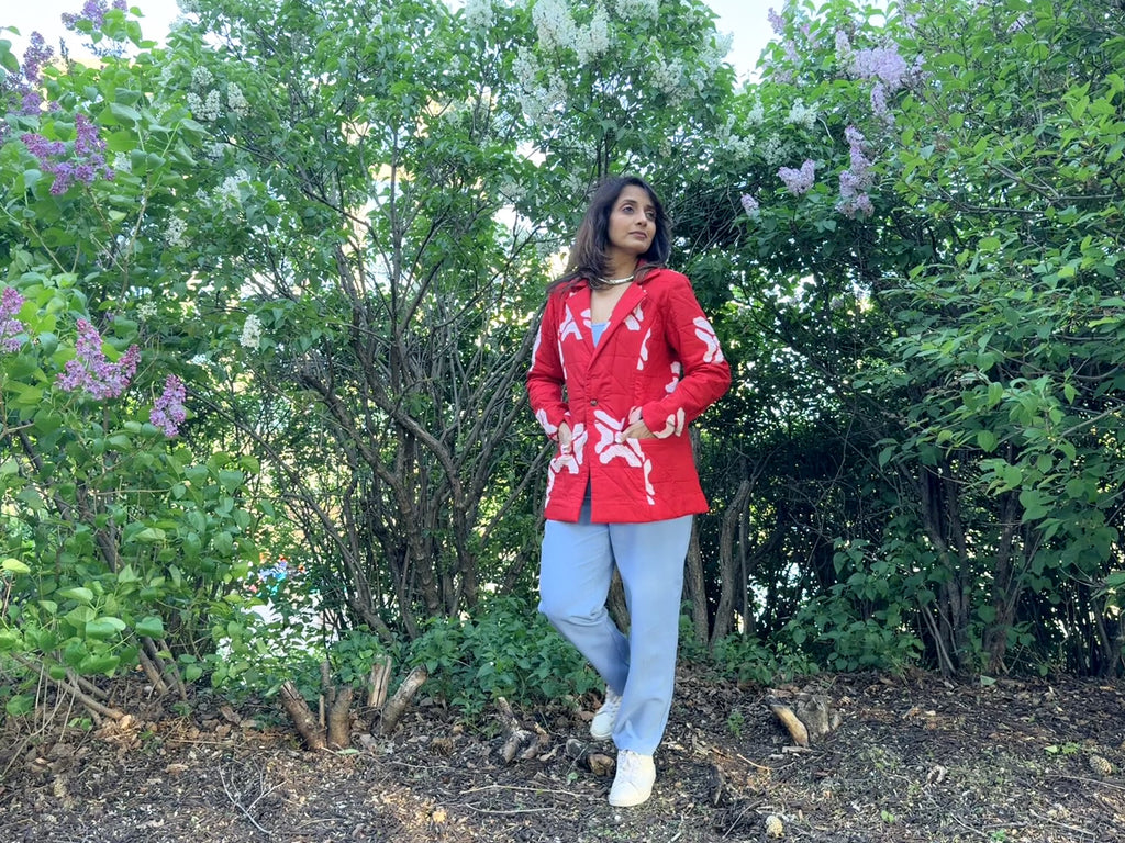 Ruby Red Cotton Hand Crafted Hand Quilted Blazer Jacket