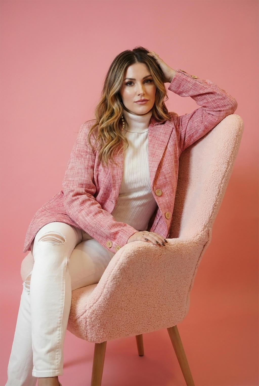 textured pink jacket